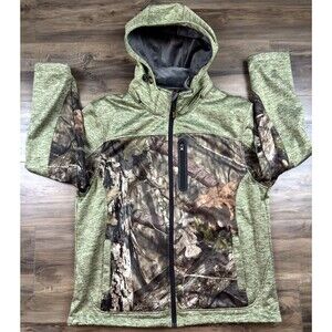 Trail Crest Camo Soft Shell Jacket Men 2XL Green Mossy Oak Fleece Lined Pockets